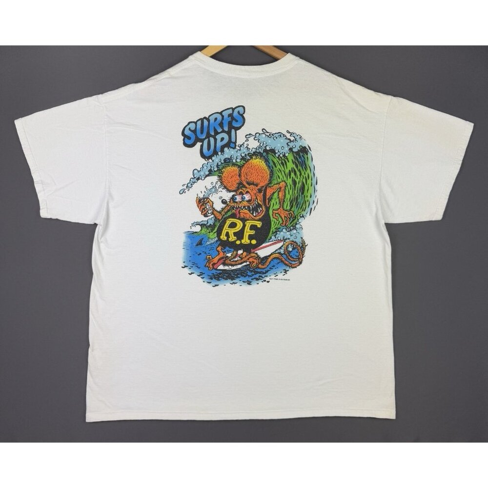 Rat Fink Ed Roth Art Surfs Up! Beach White 2XL Shirt Streetwear Hype Rare